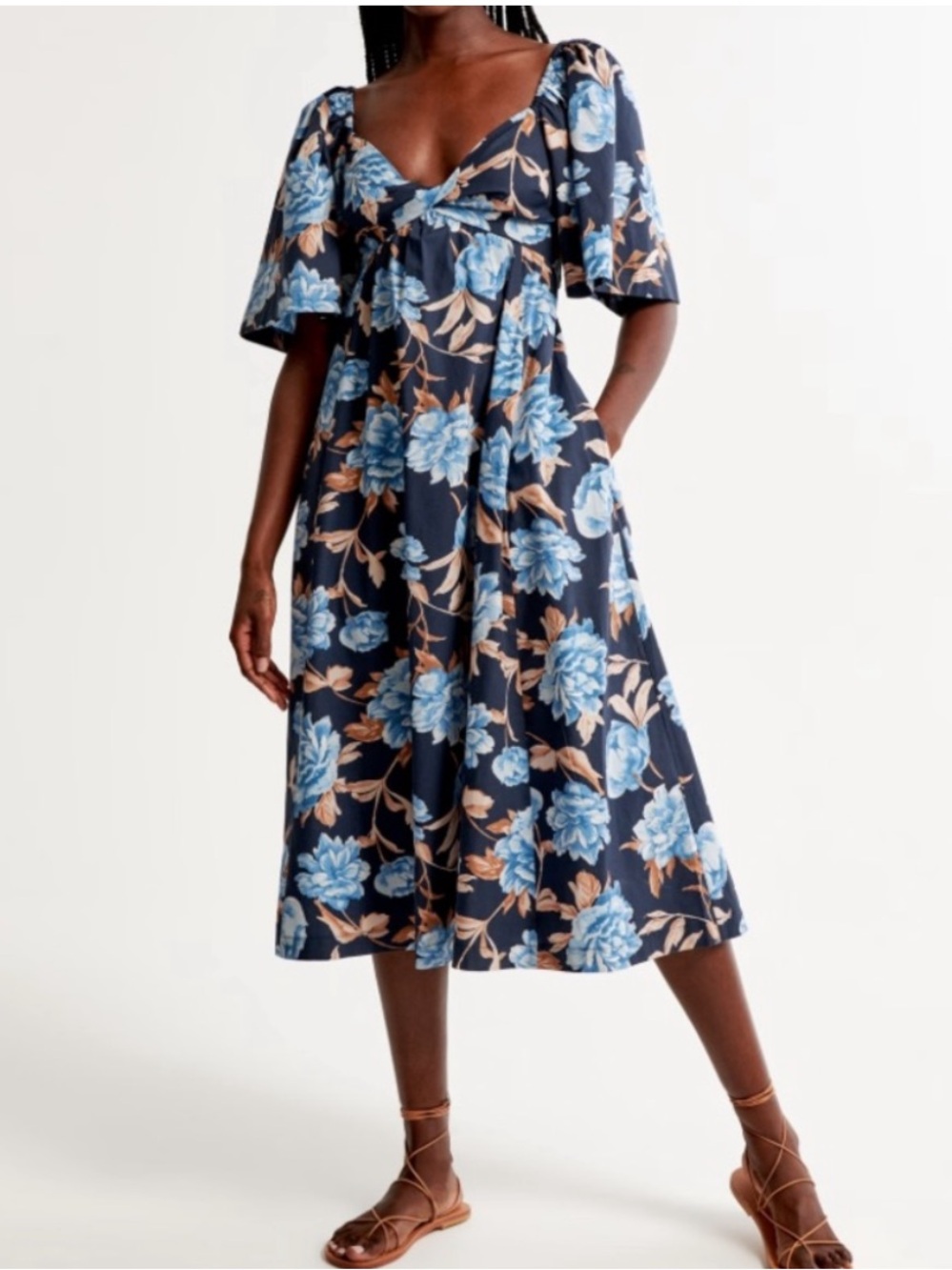 Abercrombie & Fitch Floral Angel Wings Sleeve Sweetheart Empire Waist Midi Dress